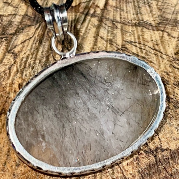 Large Oval Black Rutilated Quartz Pendant 1 7/8”x 1 7/8” - Picture 8 of 12